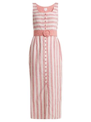 Gül Hürgel + Belted Striped Linen-Blend Dress