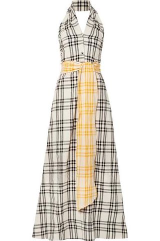 Rosie Assoulin + Belted Checked Cotton-Voile Halterneck Gown