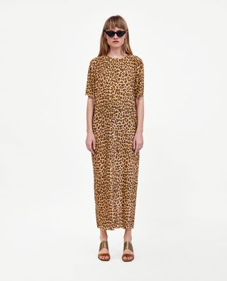 Zara + Pleated Leopard Print Dress