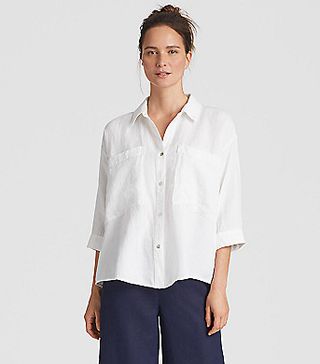 Eileen Fisher + Organic Linen Tencel Crepe Boxy Shirt