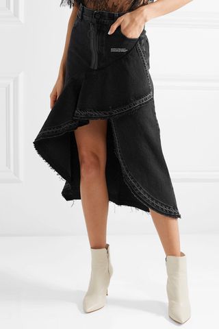 Off-White + Asymmetric Ruffled Denim Skirt