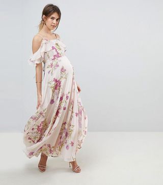 ASOS Maternity + Floral Print Maxi Dress With Ruffle Cold Shoulder