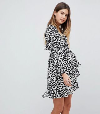 ASOS Maternity + Mono Polka Dot Ruffle Wrap Mini Dress