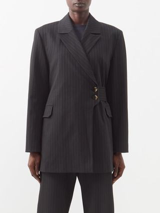 Ganni + Pinstriped Twill Suit Jacket