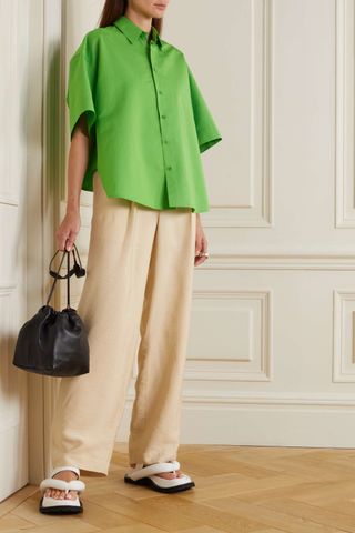 Vince + Pleated Woven Wide-Leg Pants