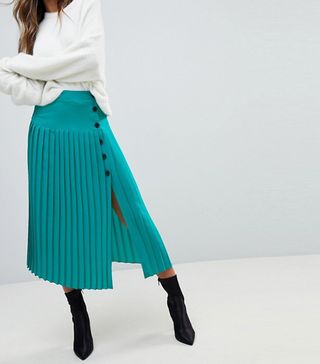 ASOS + Pleated Midaxi Skirt With Side Button Detail