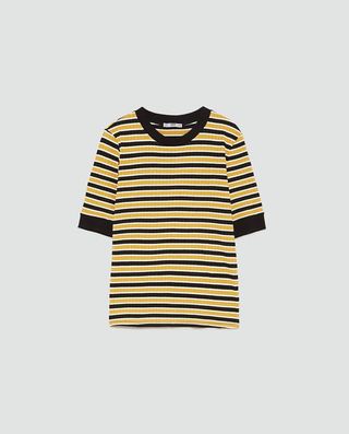 Zara + T-Shirt With Contrasting Trims
