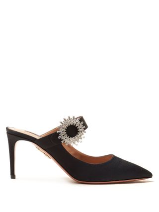 Aquazzura + Crystal Blossom 85 Embellished Point-Toe Mules