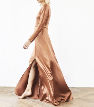 Charlie Brear + Copper Satin Seam Detail Raglan Sleeve Dress with Front Split