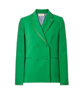 Sara Battaglia + Double-Breasted Grosgrain-Trimmed Crepe Blazer