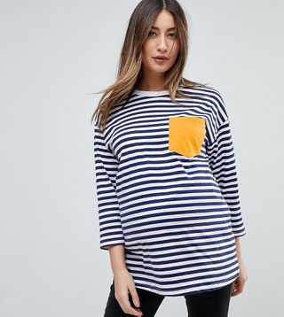 ASOS Maternity + Long Sleeve Striped T-Shirt With Pocket Detail