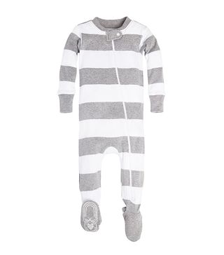 Burt's Bees + Organic Stripe Zip Front Non-Slip Footed Sleeper Pajamas