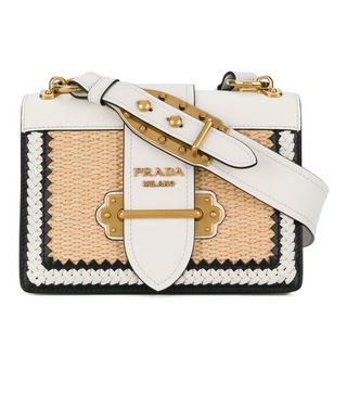 Prada + White Cahier Raffia Shoulder Bag