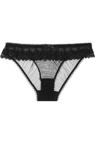 Agent Provocateur + Eunice Ruffled Stretch-Tulle and Leavers Lace Briefs