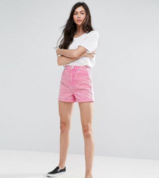 ASOS Tall + Denim Mom Shorts in Pink