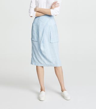 Pushbutton + Striped Midi Skirt