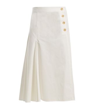 Joseph + Side-Button Cotton-Chino Midi Skirt