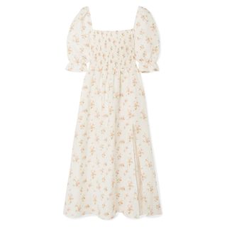 Reformation + Marabella Shirred Floral-Print Linen Midi Dress