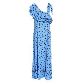 Ganni + Roseburg One-Shoulder Floral-Print Washed-Crepe Maxi Dress