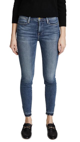 Frame + Le High Skinny Jeans With Raw Triangle Cut Hem