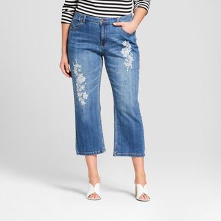 Who What Wear + Plus Size Embroidered Crop Jeans