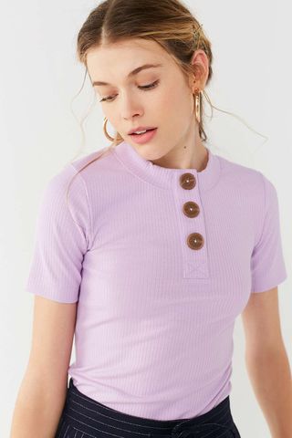 Urban Outfitters + Rina Ribbed Knit Button-Down Tee