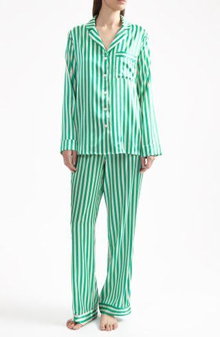 Yolke + Emerald King Stripe Stretch Silk Pyjama Set
