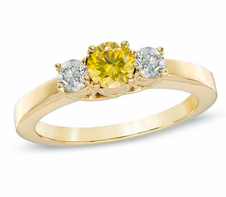 Zales + Yellow and White Diamond Three Stone Engagement Ring