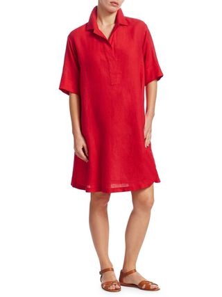 Loro Piana + Short Sleeve Linen Shirt Dress
