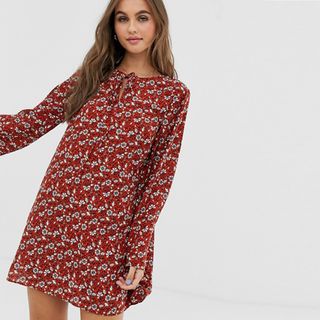 Pieces + Flared Sleeve Mini Shift Dress in Paisley Print