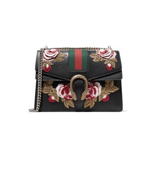 Gucci + Dionysus Medium Appliquéd Textured-Leather Shoulder Bag
