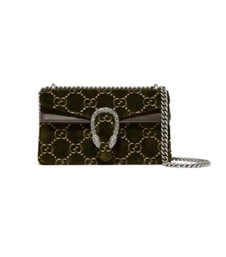 Gucci + Dionysus Leather-Trimmed Embossed Velvet Shoulder Bag