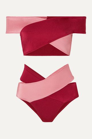 OYE Swimwear + Lucette Off-the-Shoulder Cutout Two-Tone Bikini