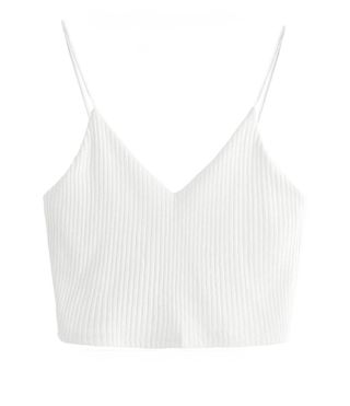 SheIn + Casual V-Neck Sleeveless Ribbed Knit Cami Crop Top