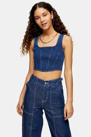 Topshop + Indigo Denim Seamed Corset Top