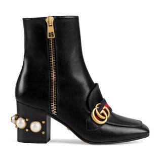 Gucci + Leather Mid-Heel Ankle Boot