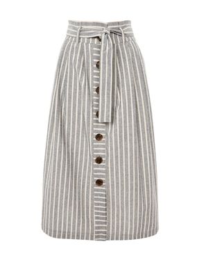 Topshop + Linen Striped Midi Skirt