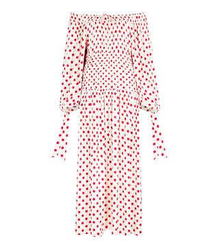 Saks Potts + White Polka-Dot Matte-Satin Midi Dress