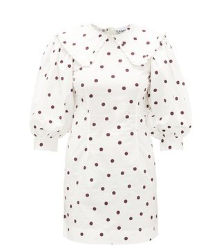 Ganni + Sailor-Collar Polka-Dot Cotton Dress