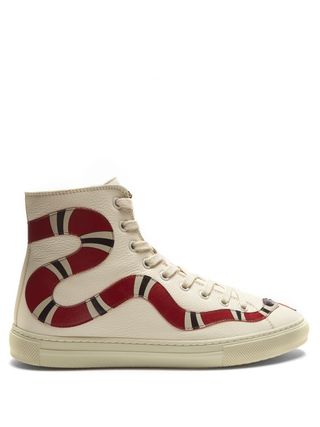 Gucci + Major Snake-Appliqué High-Top Leather Trainers