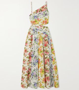 Zimmermann + + Net Sustain Asymmetric Open-Back Floral-Print Organic Linen Midi Dress