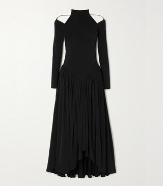 Khaite + Dasa Cold-Shoulder Paneled Pleated Stretch-Jersey Halterneck Midi Dress