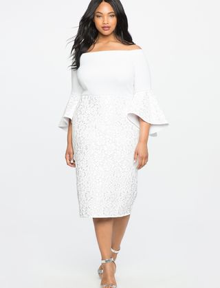 Eloquii + Lace Ruffle Sleeve Off the Shoulder Dress