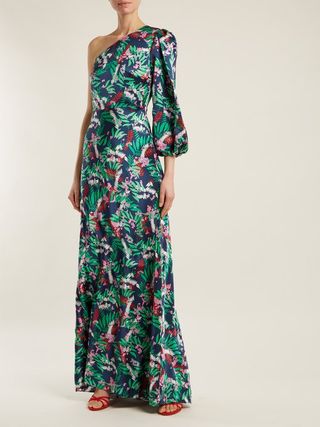 Saloni + Lily Floral-Rrint One-Shoulder Dress