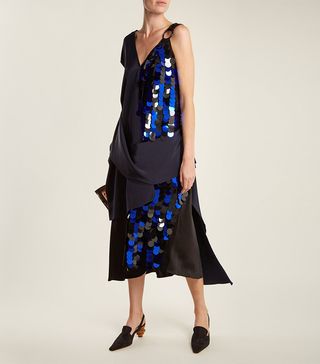 Diane von Furstenberg + Embellished Asymmetric V-Neck Silk Dress