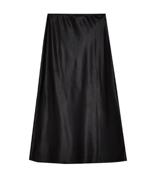 Topshop + Black Satin Bias Midi Skirt