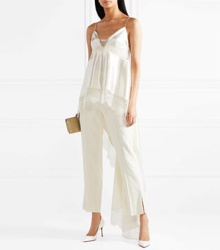 Danielle Frankel + Chantilly Lace-Trimmed Silk and Wool-Blend Satin Camisole