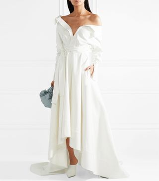 Danielle Frankel + Lou Off-the-Shoulder Cotton-Blend Poplin Gown