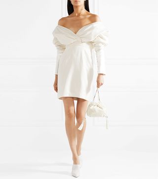 Danielle Frankel + Off-the-Shoulder Silk and Wool-Blend Mini Dress