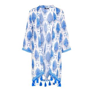 New Look + Blue Tropical Floral Tassel Trim Kimono